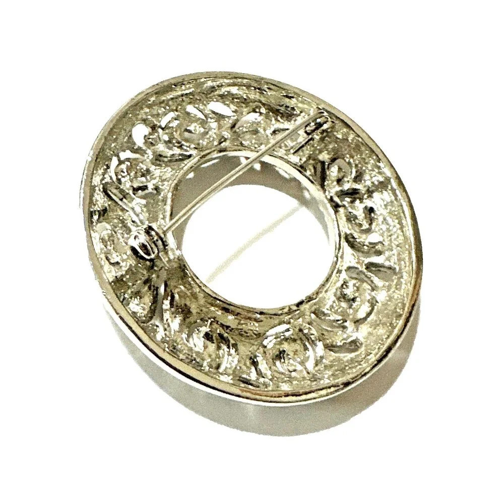 Vintage Liz Claiborne First Issue Filigree Brooch Faux Marcasite Silver Tone Pin